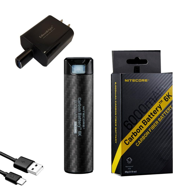 EdisonBright Nitecore Carbon Battery 6K kit headlamp runtime Extender heaband for NU40, NU43, NU45,NU50, HC65 UHE with EBR Charging Adapter