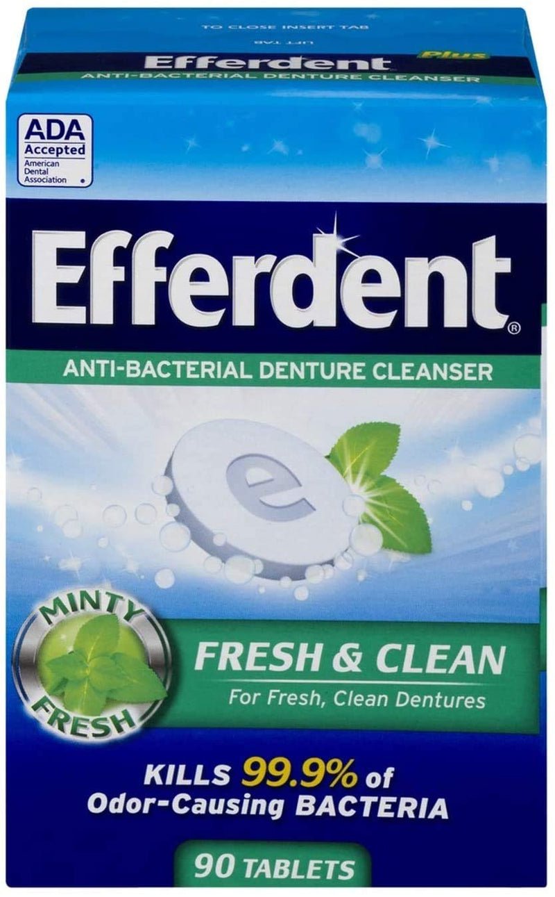 Efferdent Plus Mint Anti-Bacterial Denture Cleanser | 90 Tablets 90 Count (Pack of 1)