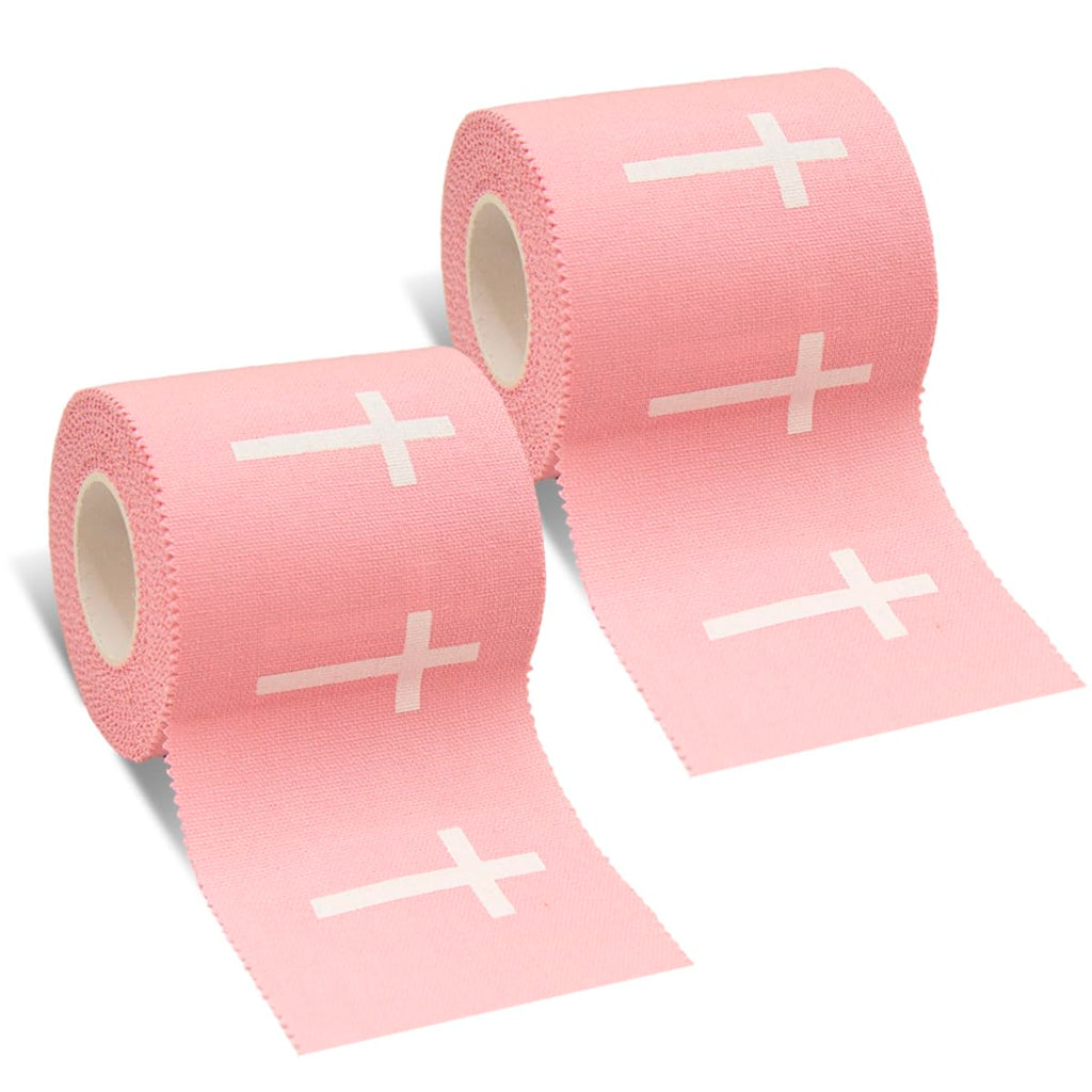 2 Pcs Cross Tape Christian Athletic Tapes Religious Sport Soccer Wrist Tape Cross Pink Tapes for Soccer Football Baseball Gymnastics Boxing Christian Church Gifts Tennis 2IN X 23FT 2 Pack Pink - Cross 2 inches