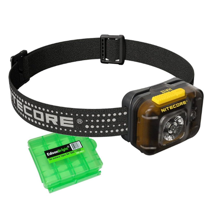 EdisonBright Nitecore HA13 350 Lumen Ultra Lightweight AAA Battery (Rechargeable Option) red/White Camping, Hiking, Jogging headlamp Battery Carrying case