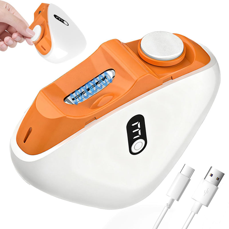 Electric Nail Clipper, Upgraded 2 in 1 Nail File Trimmer with Polishing, 3 Speeds Baby Nail Clipper Electric with LED Light and Nail Clip Storage (White-Orange) White-Orange