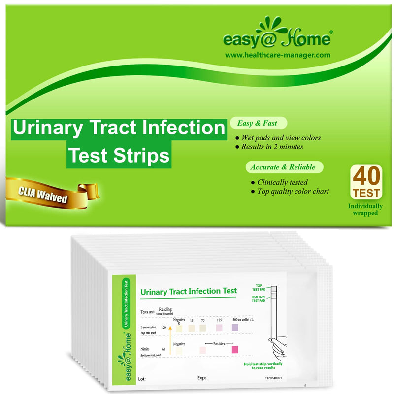 Easy@Home Urinary Tract Infection Test: UTI Test Strips Urinalysis Dip Stick Kit, Urine Testing Nitrites Leukocytes 2 Parameters, Individually Wrapped UTIs Tests (40 Pack)