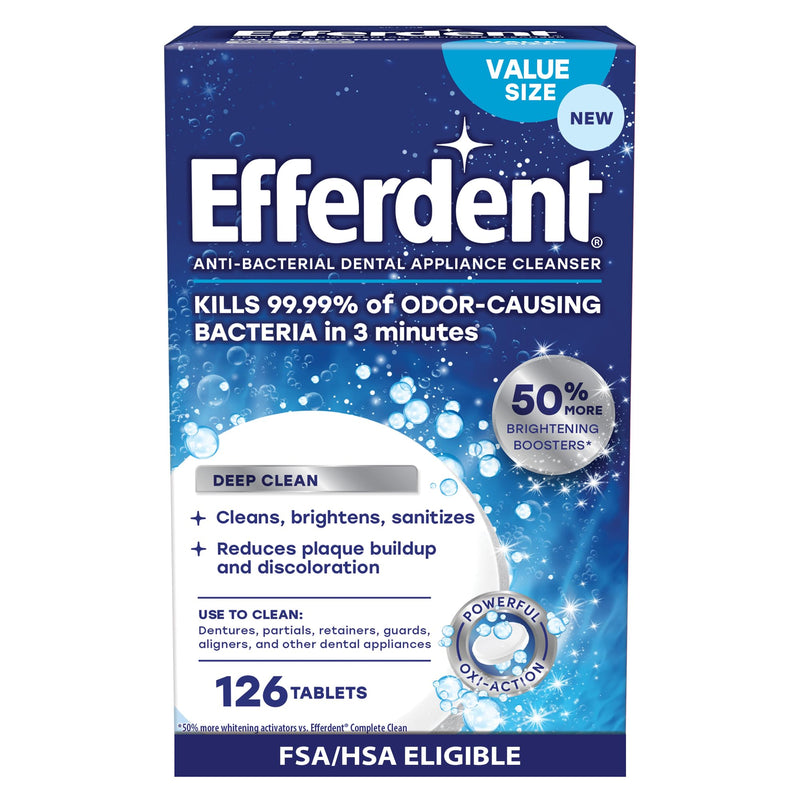 Efferdent Denture Cleaner Tablets – Deep Clean Brightening for Dental Appliances, Aligners, Mouth Guard, and Retainer Cleaner Tablets, Complete Clean, 126 Count - BeesActive Australia