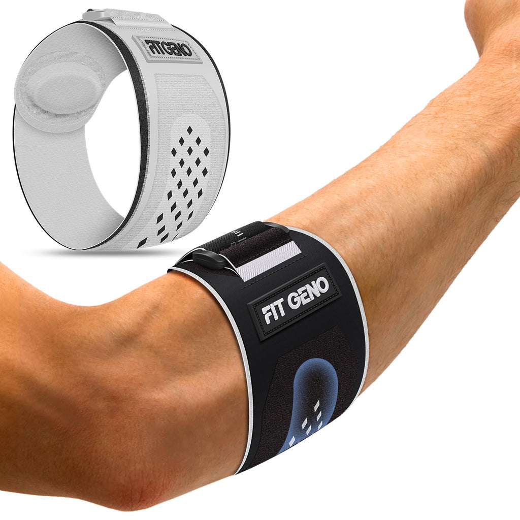 Fit Geno Elbow Brace for Tennis & Golfer's Elbow: Adjustable Elbow Strap for Tendonitis Pain Relief with Compression Pad - Support for Sports Men and Women - Forearm 10''-15.5'', 1 Pack Black Women's L-3XL / Men's M-2XL