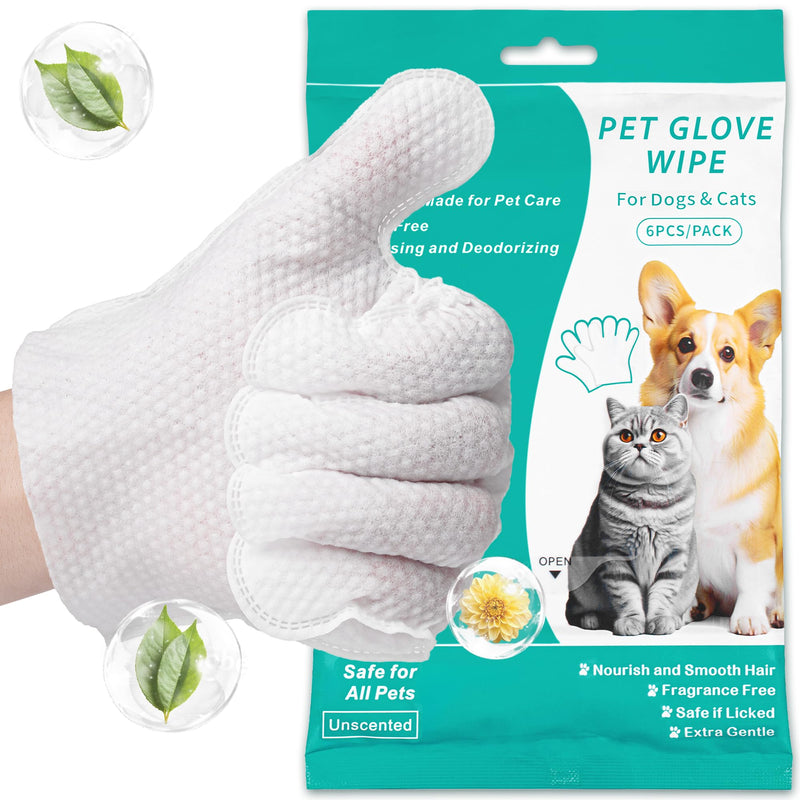 EcoEarth Premium Pet Wet Wipes for Dogs & Cats - Pack of 6 - Disposable Washing Gloves for Bathing & Grooming - Cleaning Gloves for Paws & Body - BeesActive Australia