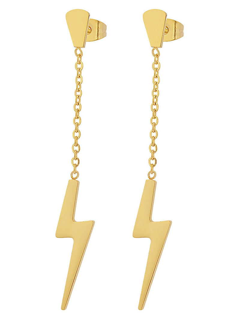 Edforce Stainless Steel Women's Girls Teens Earrings Lightning Bolt Dangle, 60mm/2.4in Gold - BeesActive Australia
