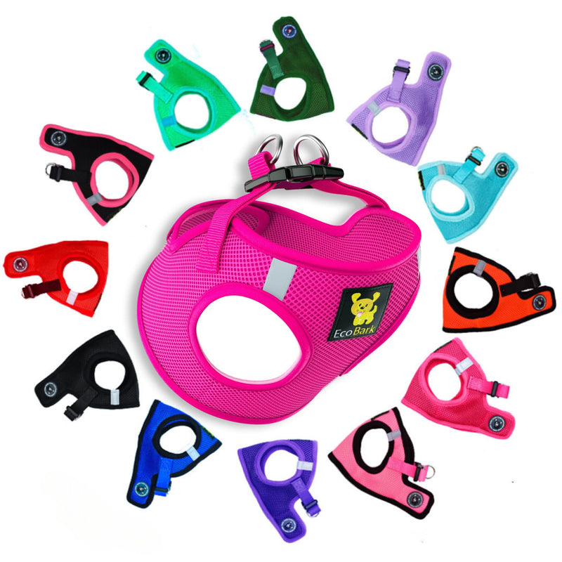 EcoBark Pink XXXS Dog Harness, Soft Mesh No Pull Mini Body Halter for Toy Breeds up to 10in, Escape Proof, Recycled Straps, Adjustable, Teacup Dog Harness Vest Under 5lbs XXXS- 2 to 3 lbs- Chest up to 10 in (Pack of 1) - BeesActive Australia