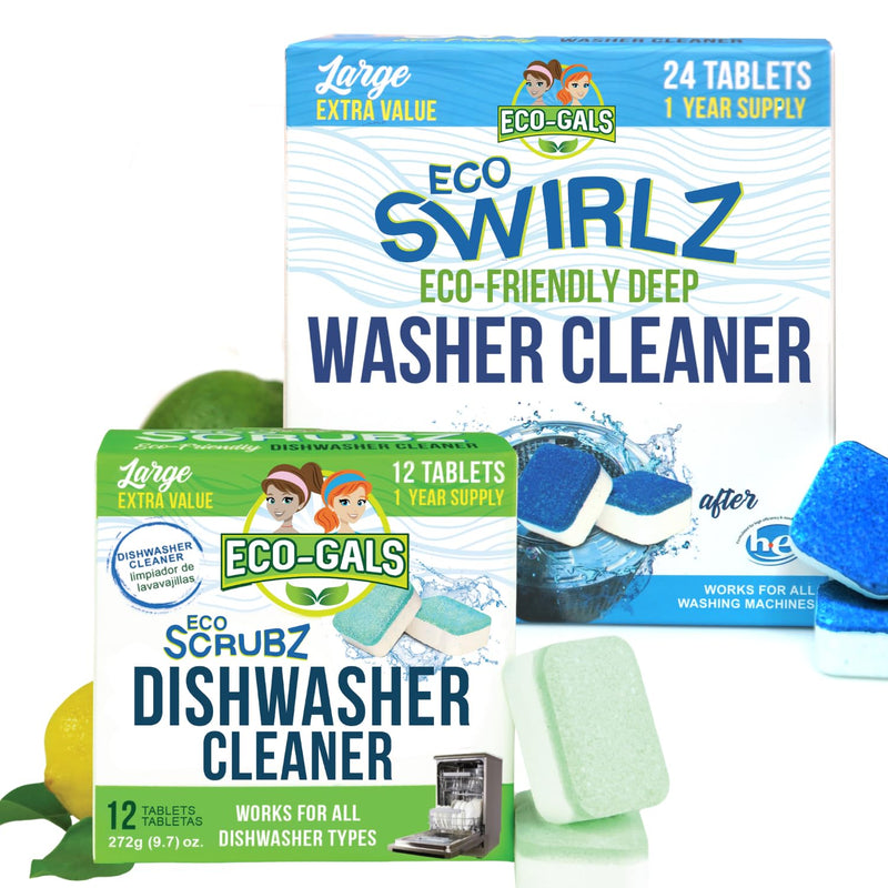 Eco Swirlz Washing Machine Cleaner with Bonus Eco Scrubz Dishwasher Cleaner Add On 36 Count Deep Cleaning Tablets - BeesActive Australia
