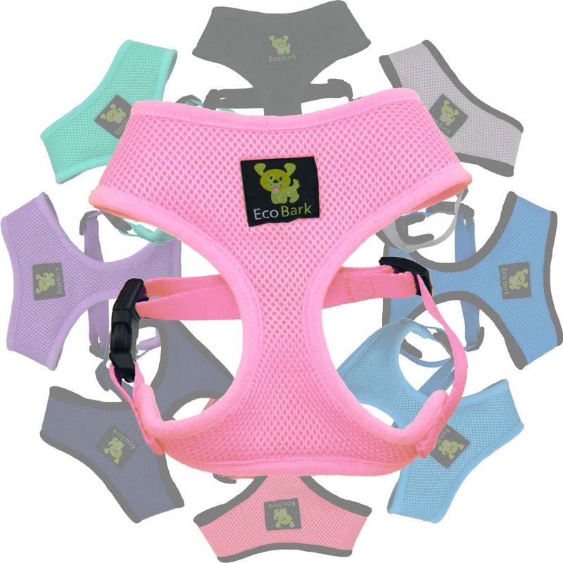 EcoBark Dog Harness - Eco-Friendly Max Comfort Harnesses - Luxurious Soft Mesh Halter - Over The Head Harness Vest- No Pull and No Choke for Small, Toy Breed, and Teacup Dogs (XS, Baby Pink) 1. XS- 4 to 5 lbs - Neck Up to 7.5 in - BeesActive Australia