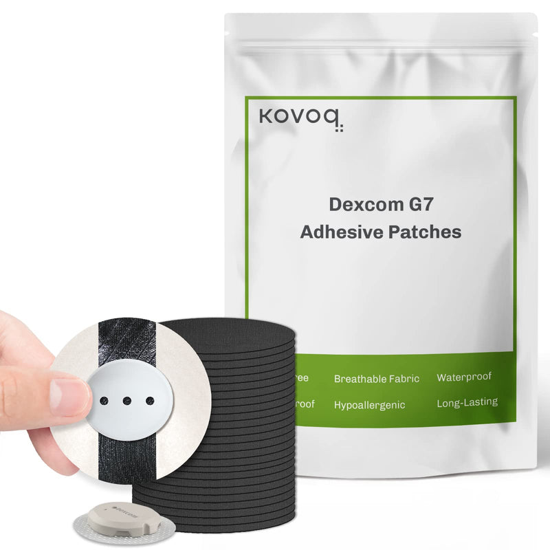 KOVOQ Dexcom G7 Adhesive Patches, 25 Waterproof Adhesive Patches + 1 Reusable Hardshell Cover for Dexcom G7, Latex-Free, Hypoallergenic, Breathable (BLK) - BeesActive Australia