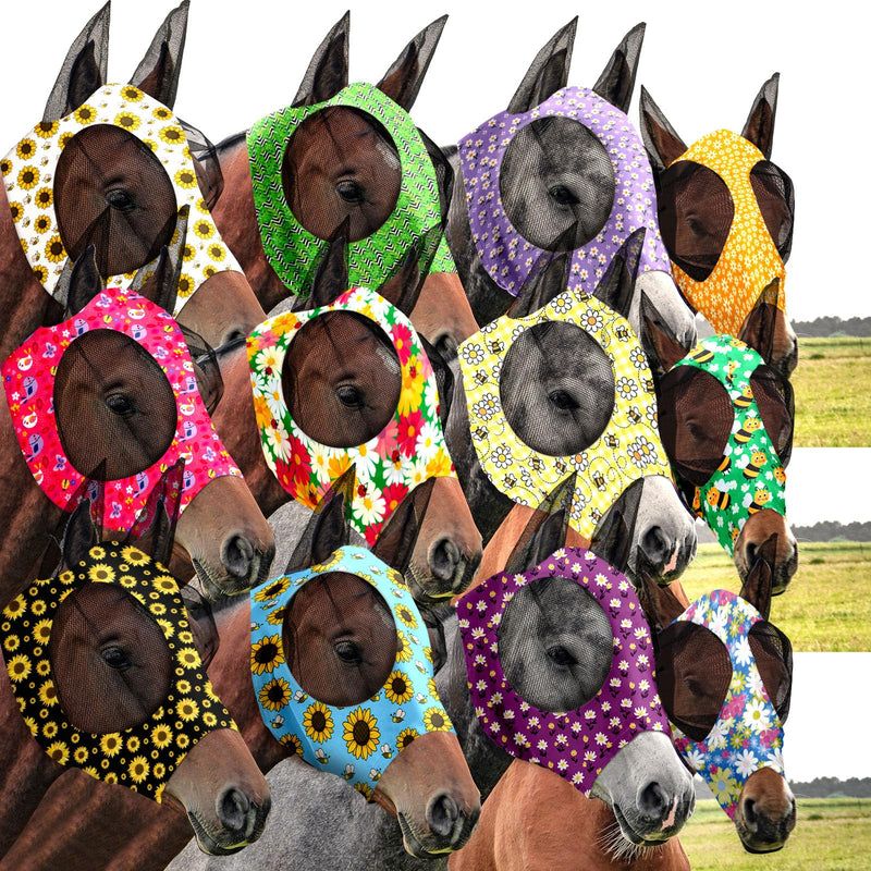 Qualirey12 Pieces Horse Fly Mask Bulk Comfortable Elasticity Mask for Horses with Ears Net UV Protection Breathable Horse Supplies Face Covering for Horse Pony and Foal (Flower Patterns, Medium) Flower Patterns - BeesActive Australia