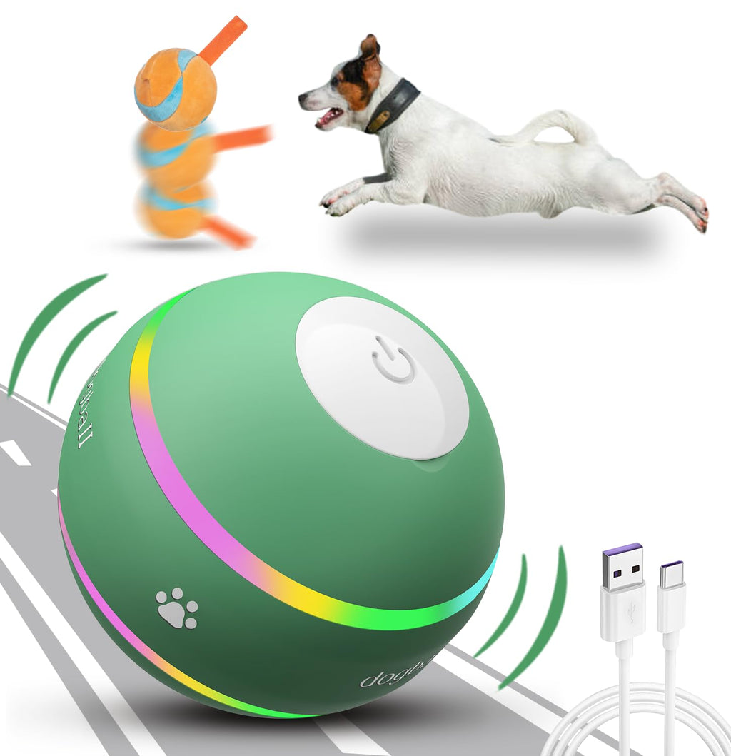 Dog Balls,The 3rd Generation Interactive Toys for Puppy/Small/Medium/Large Dogs,Improved Dog Rolling Effect Tennis Ball with Strap, Tough Motion Activated Automatic Moving Dog Toys (Green) Green - BeesActive Australia