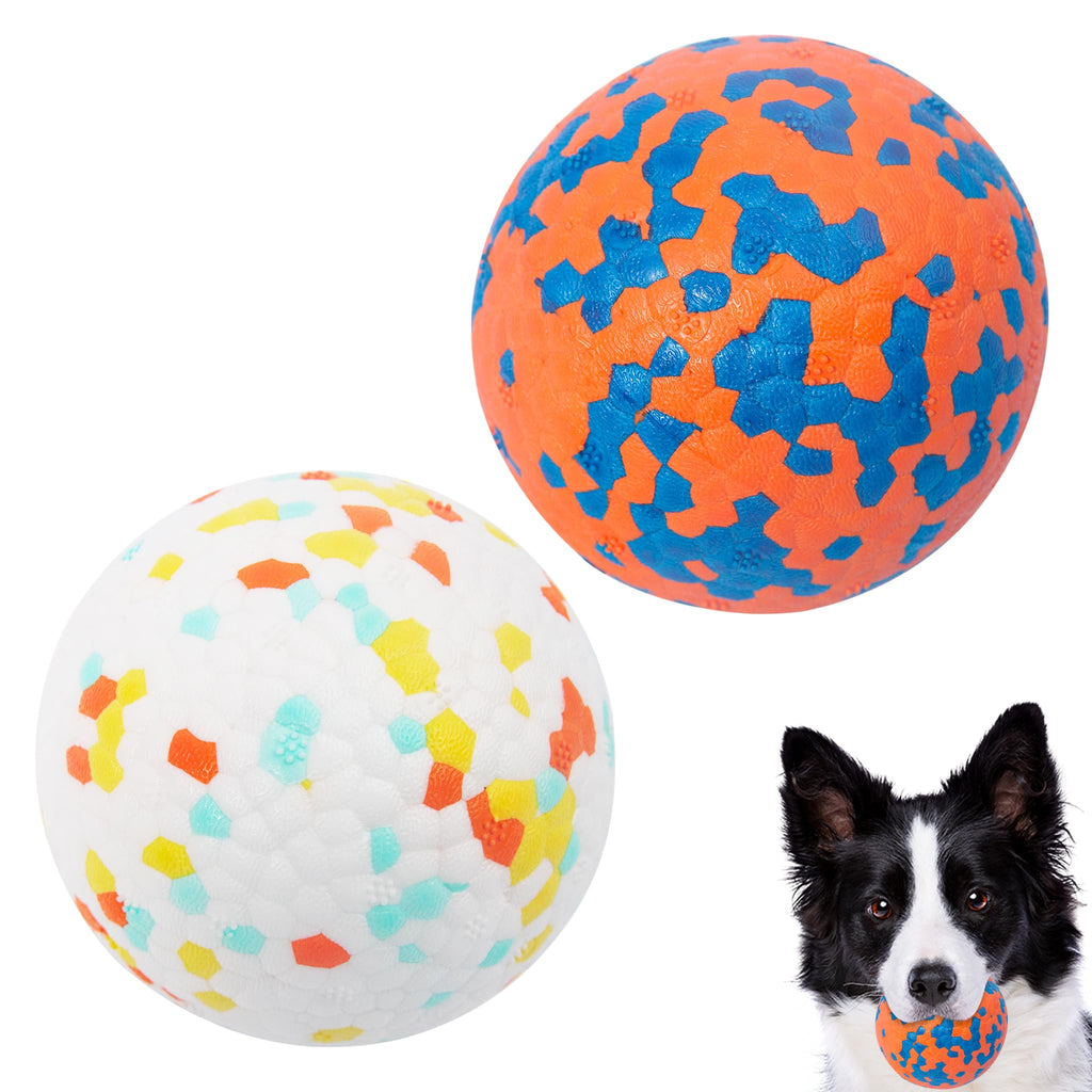 2 Pack Indestructible Dog Tennis Balls for Aggressive Chewers: Interactive Pet Toys, Herding and Jolly Ball for Dogs, Durable, Bouncy, and Water Toy Fetch Balls (White, Orange) White+Orange Polka Dot - BeesActive Australia