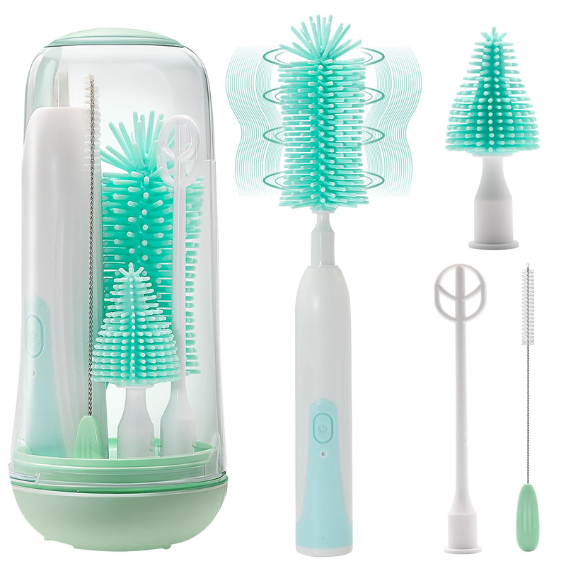 Electric Bottle Brush Cleaner, Rechargable Electric Baby Bottle Brush for Travel, Waterproof Electric Bottle Cleaner Set with Nipple & Straw Brush, Perfect Essentials Gift for Mom After Birth, Green - BeesActive Australia
