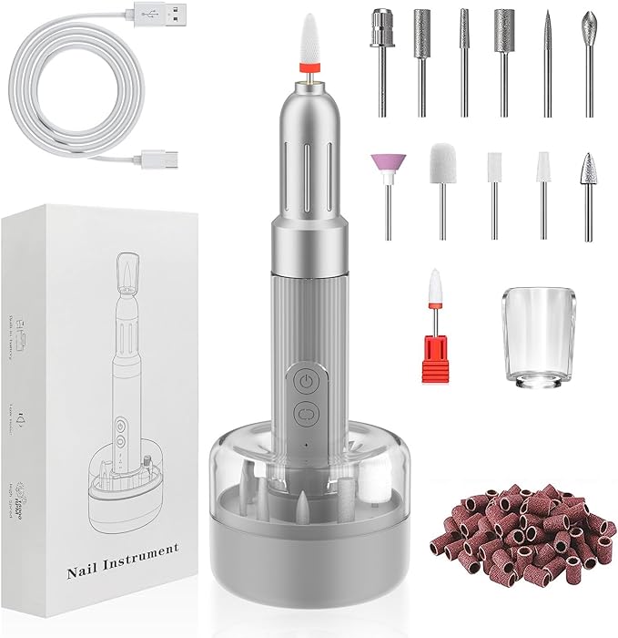 Electric Nail Machine Kit, Polishing, Electric Nail Care, Electric Nail Clippers, Nail Polishing, Nail Sharpening, Gel Nail Off, Compact, Gel Nail, 12 Bits, 12 in 1 Multifunction, USB Powered, 2 - BeesActive Australia