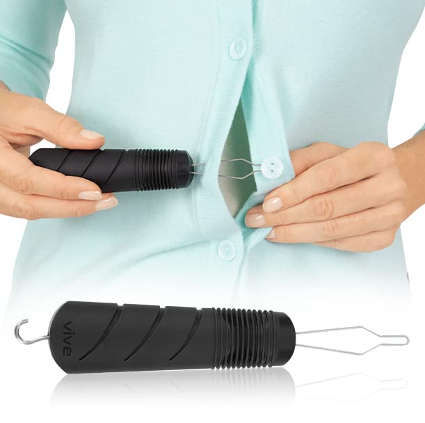 Vive Button Hook - Zipper Pull Helper - Dressing Aid Assist Device Tool for  Arthritis, Independent Living - Wide Handle Grip - Shirt, Dress Clothes,  Pant, Coat Snap Buttoner - Dexterity Gripper Puller