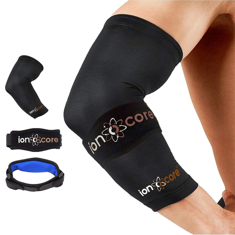 ionocore Tennis & Golf Elbow Support Protection System for Men & Women - Copper Compression Sleeve & Tennis Elbow Support Strap - Pain Relief & Recovery for Tennis Elbow, Golfers Elbow, Gym & Sports LARGE: 12.5" - 14" - BeesActive Australia