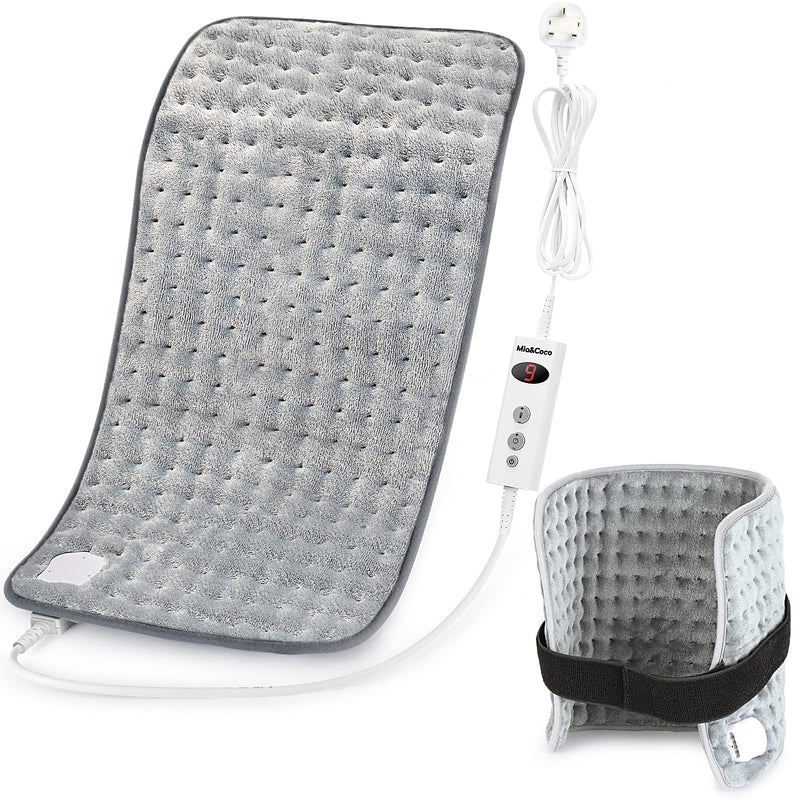Electric Heating Pad for Back Neck Shoulders, Heat Pad with Auto Shut Off in 90 min, 10 Heat Level Settings, Fast Heated Pad 100% Soft Comfortable Polyester, Machine Washable 12"x24" (30x60cm) Grey Comfort Grey - BeesActive Australia