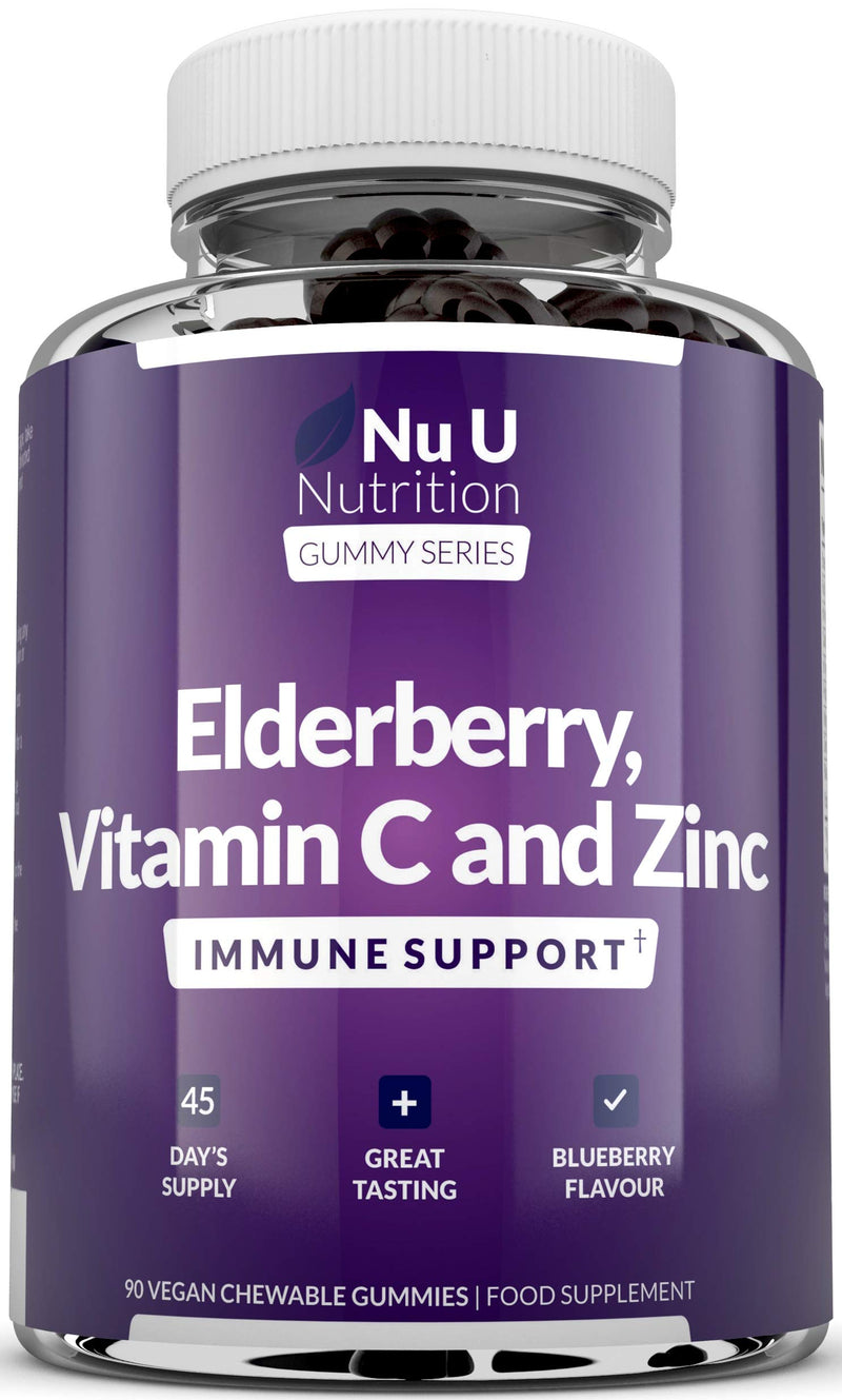 Elderberry Gummies for Adults & Kids - 90 Vegan Gummies with Sambucus Black Elderberry, Vitamin C & Zinc - Blueberry Flavour - Immune System Booster - BeesActive Australia