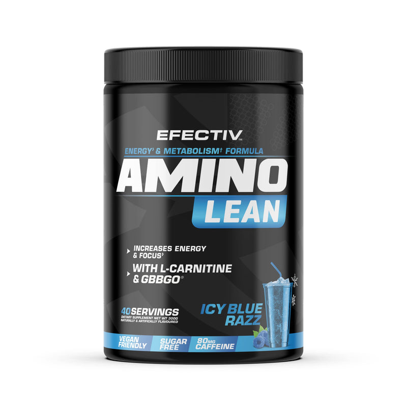 EFECTIV Amino Lean - Energy and Metabolism Formula - Increases Energy & Focus - Sugar Free - 40 Servings - Vegan Friendly - 300 Grams (ICY Blue Razz) Icy Blue Razz - BeesActive Australia