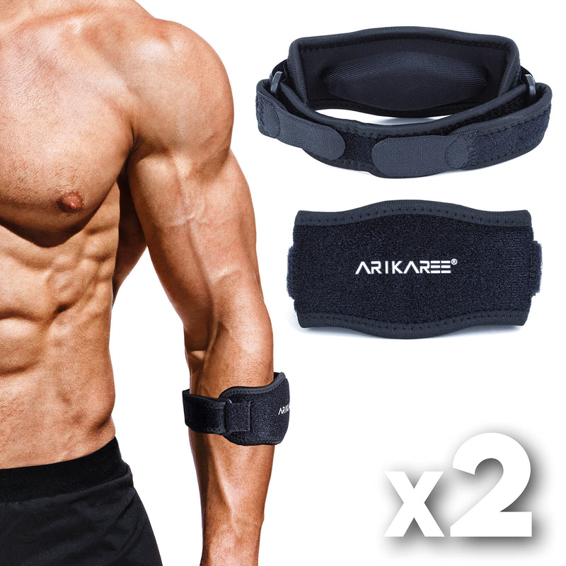 Tennis Elbow Support Strap - Elbow Support for Men & Women - Arm Support for Tennis Elbow, Golfers Elbow, Pain Relief - Adjustable Tennis Elbow Support - Elbow Brace with Eva Pad 2 Pack (Black) black - BeesActive Australia