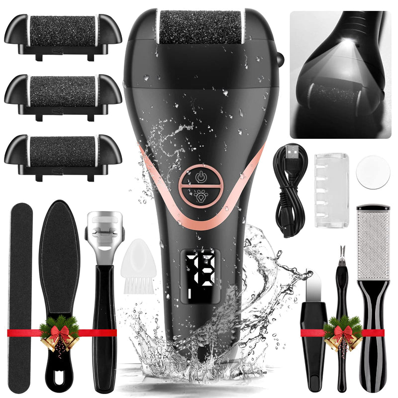Electric Foot File, Hard Skin Remover, Norbase Professional Rechargeable Callus Remover Feet Care Pedicure Set 15 in 1 Foot File for Dry Dead Skin Cracked Heels Calluses with 3 Roller Heads 2 Speed Black-New - BeesActive Australia