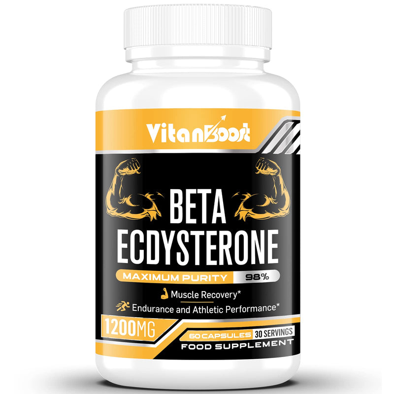 Beta Ecdysterone Supplement 1200mg | Increases Lean Muscle Mass, Exercise Performance, Strength and Protein Synthesis, 98% Maximum Purity Formulated for Enhanced Absorption 60 Capsules|1 Month Supply 60Count (Pack of 1) - BeesActive Australia
