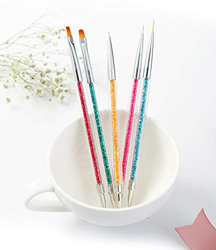 5PCS Nail Art Liner Brushes Pens Dual-Ended Nail Art Point Drill Drawing Brush Pen Acrylic Manicure Tool Nail Art Design Dotting Pen Tools for Home DIY and Salon - BeesActive Australia