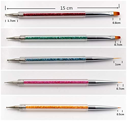 FULINJOY Pack of 5 Nail Art Brushes, Double-ended Nail Dotting Pen Liner Brush Nail Art Point Drill Drawing Tools Set - BeesActive Australia