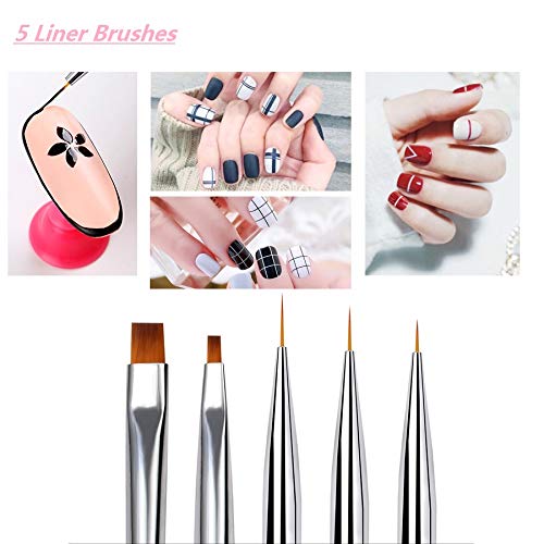 5PCS Nail Art Liner Brushes Pens Dual-Ended Nail Art Point Drill Drawing Brush Pen Acrylic Manicure Tool Nail Art Design Dotting Pen Tools for Home DIY and Salon - BeesActive Australia