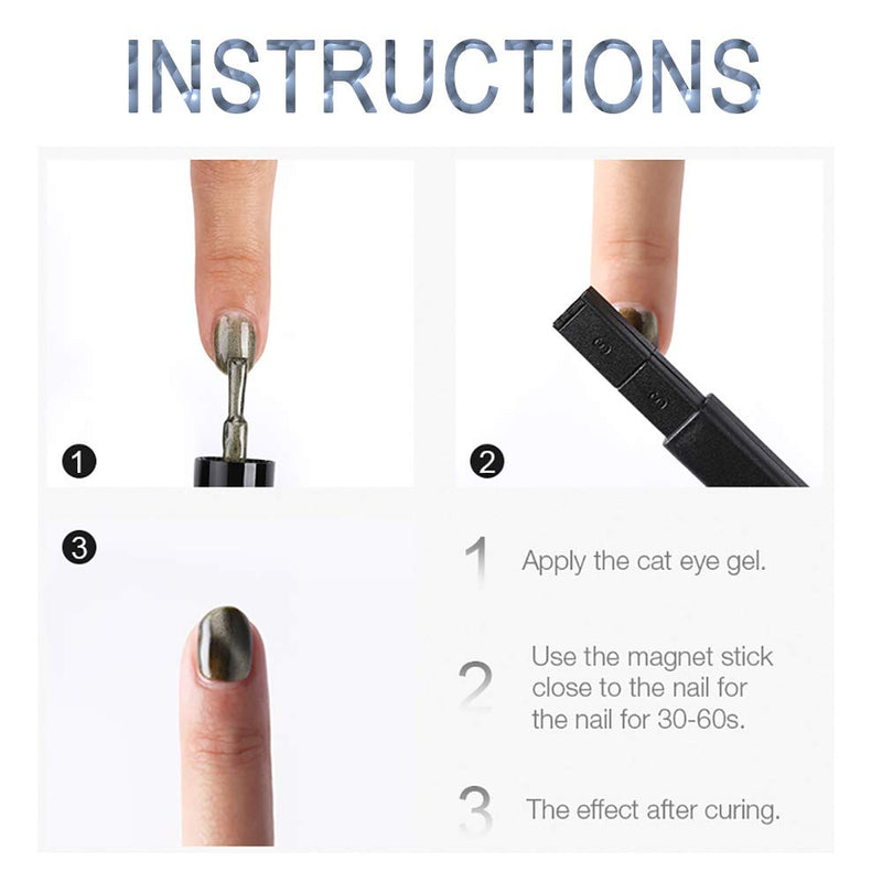 SILPECWEE 3Pcs 3D Cat Eyes Nail Art Magnetic Pen Set Double Head Magnet Stick UV Gel Magic Manicure Tools For DIY&Salon NO1 - BeesActive Australia