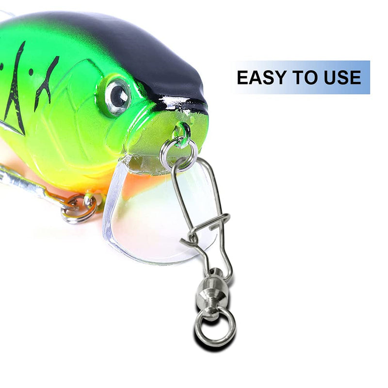 Atibin High Strength Fishing Swivels Tackle Stainless Connector Fishing Snaps Swivel Steel Lock Snap Swivels Saltwater Line Lure Connector Size 4+4 (76lb) 50 pcs - BeesActive Australia