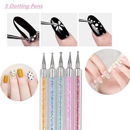 5PCS Nail Art Liner Brushes Pens Dual-Ended Nail Art Point Drill Drawing Brush Pen Acrylic Manicure Tool Nail Art Design Dotting Pen Tools for Home DIY and Salon - BeesActive Australia
