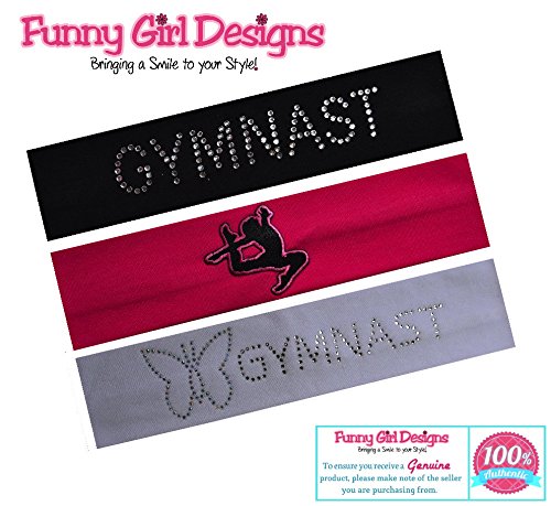 Funny Girl Designs Gymnast Set of 3 Gymnastics Cotton Stretch Headband Gift Set by Hot Pink Set - BeesActive Australia