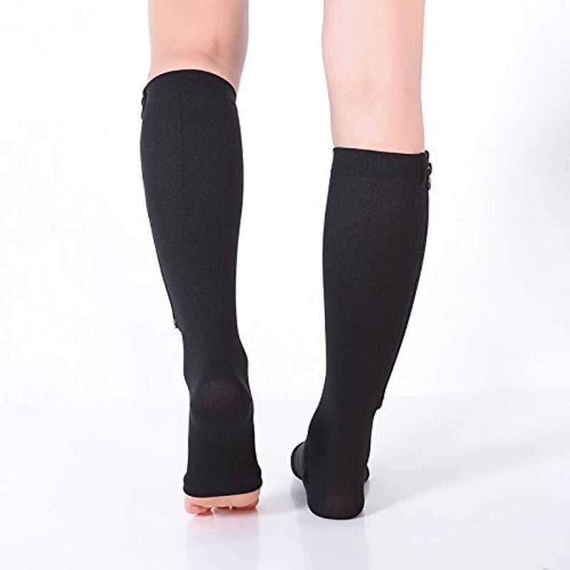 2 Pairs Compression Socks Toe Open Leg Support Stocking Knee High Socks with Zipper Black XX-Large - BeesActive Australia
