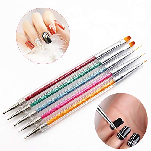 5PCS Nail Art Liner Brushes Pens Dual-Ended Nail Art Point Drill Drawing Brush Pen Acrylic Manicure Tool Nail Art Design Dotting Pen Tools for Home DIY and Salon - BeesActive Australia