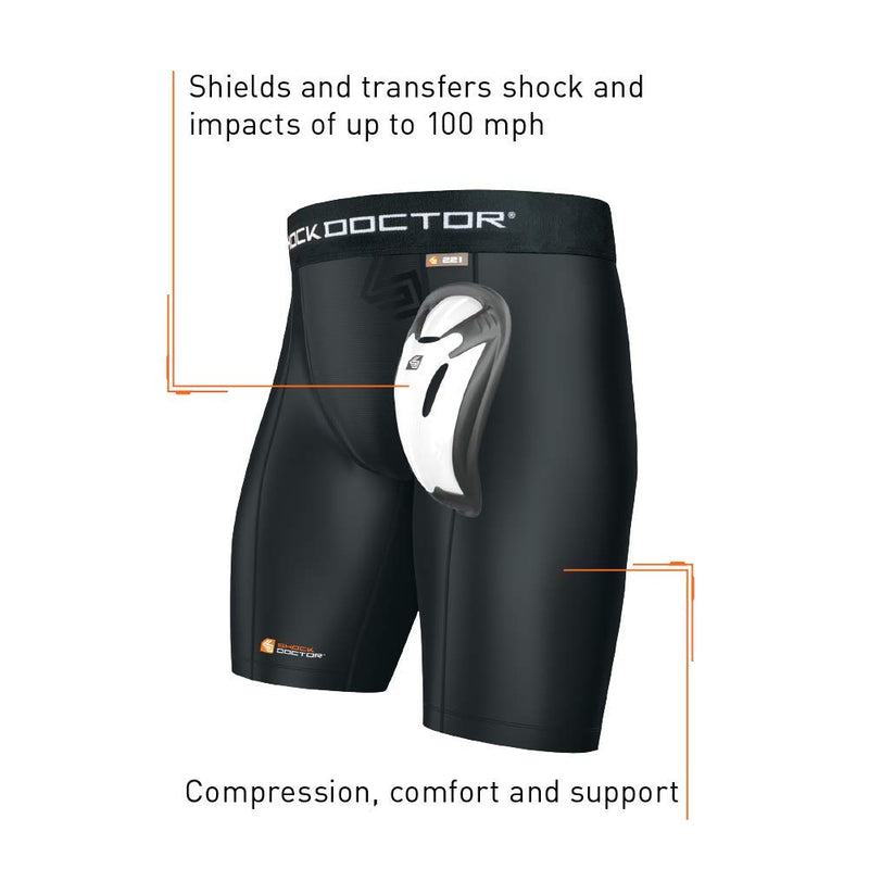 Shock Doctor Men's Core Compression Short with Bio-Flex Cup - Adult - Large - White - BeesActive Australia