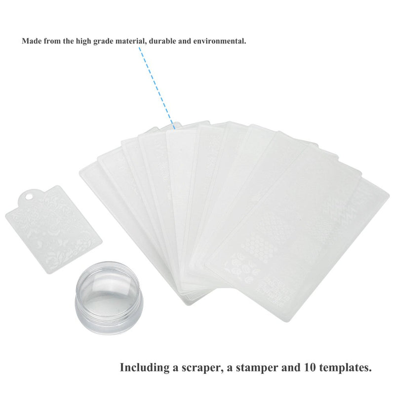 Nail Art Stamp Kit, 10 Nail Stamping Plates Silicone Nail Polish Transfer Stamper Scraper Template Set Manicure Tool - BeesActive Australia