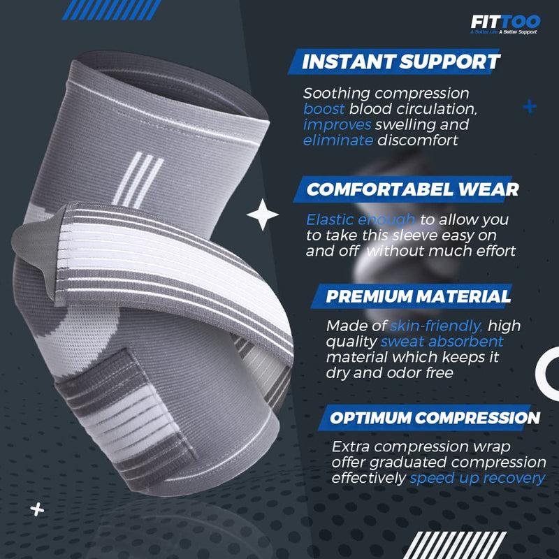 FITTOO Elbow Support Sleeve Brace with Compression Strap for Men and Women, Arm Support Sleeve for Tennis Elbow, Golfers Elbow, Weightlifting, Tendonitis, Joint Pain Relief, Sports Black DimGray (Pack of 1) M - BeesActive Australia