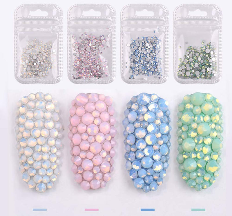 Sparkly Opal Rhinestones for Nails 3D Nail Art Rhinestones - DIY Nail Jewels Crafts - Crystal Diamond Rhinestones and Charms Nail Decoration Flatback Gems Stones, Opal Green - BeesActive Australia
