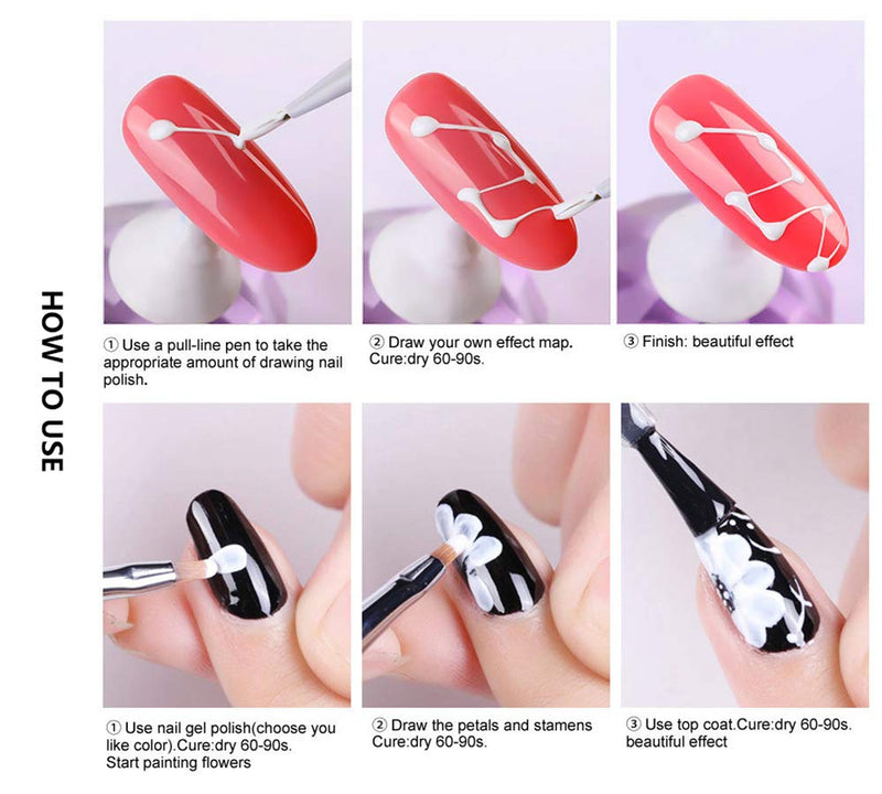 GBSTORE 5 Pcs Nail Art Point Drill Drawing Brush Pen,Manicure Care Tool Double Ended Dotting Tools Set,Nail Art Liner Brush Acrylic UV Gel 3D Glitter Liner Nail Polish Pen(Multicolor) - BeesActive Australia