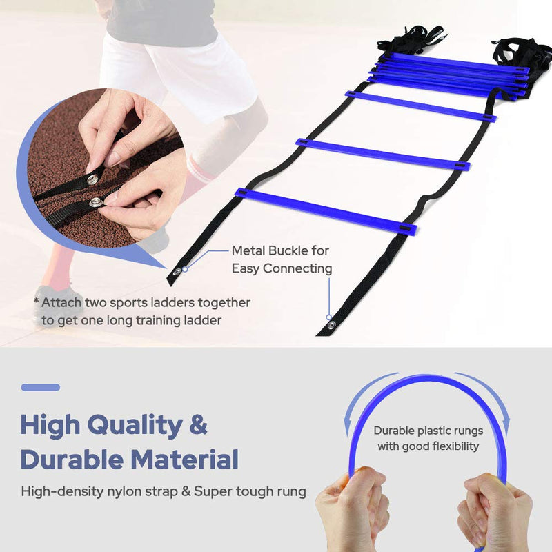 GHB Pro Agility Ladder Agility Training Ladder Speed 12 Rung 20ft with Carrying Bag Blue - BeesActive Australia