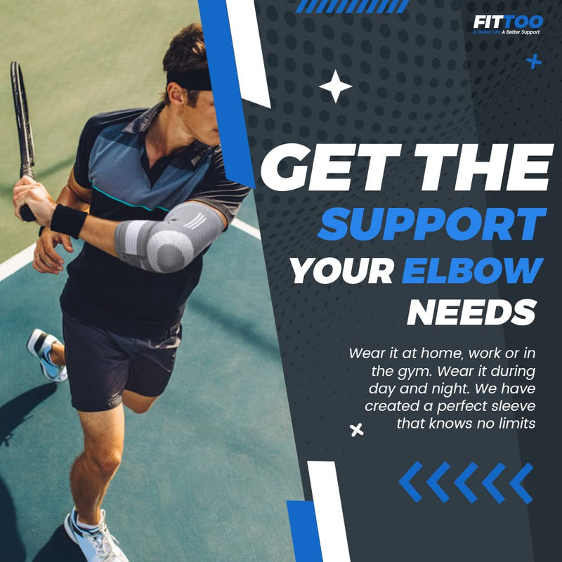 FITTOO Elbow Support Sleeve Brace with Compression Strap for Men and Women, Arm Support Sleeve for Tennis Elbow, Golfers Elbow, Weightlifting, Tendonitis, Joint Pain Relief, Sports Black DimGray (Pack of 1) M - BeesActive Australia