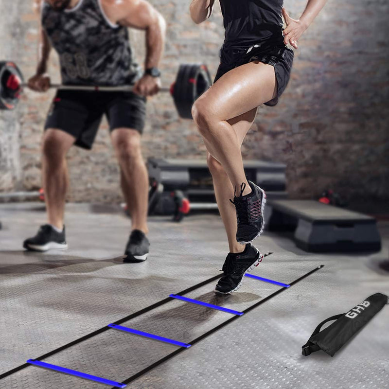 GHB Pro Agility Ladder Agility Training Ladder Speed 12 Rung 20ft with Carrying Bag Blue - BeesActive Australia