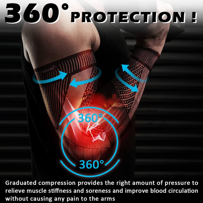 beister Compression Arm Sleeves with Elastic Strap for Men & Women (Pairs), Elbow Braces, 20-30 mmhg Non-Slip Breathable Thick Full Arm Supports for Tennis Elbow, Workouts, Arthritis,Lymphedema,DVT Black L - BeesActive Australia