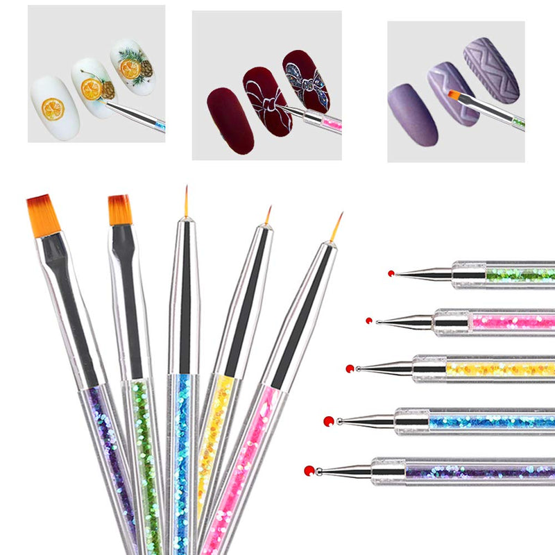 5pcs Double Ended Nail Art Brushes Point Drill Nail Dotting Drawing Painting Tools Liner for Manicure Nail Art Design Nail Art Pens Colorful - BeesActive Australia