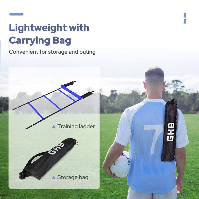 GHB Pro Agility Ladder Agility Training Ladder Speed 12 Rung 20ft with Carrying Bag Blue - BeesActive Australia