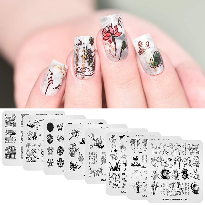 KAD Nail Stamping Plates 8pcs Templates Nail Art Plates set Chinese Style Series - BeesActive Australia
