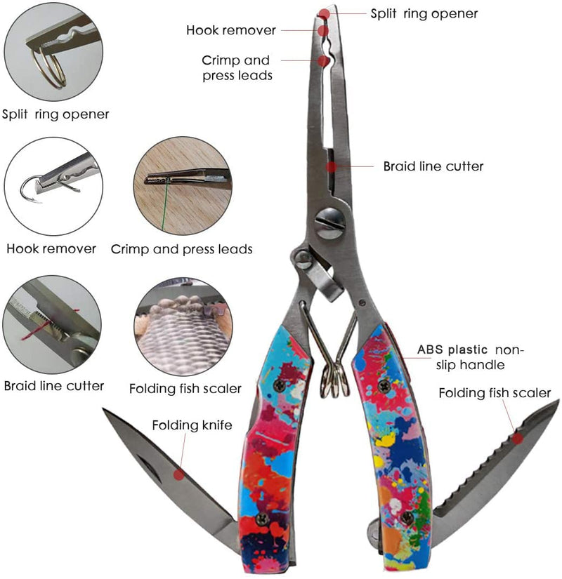 LaJao Fishing Pliers Hook Remover Tackle Box Knot Tying Tool Set