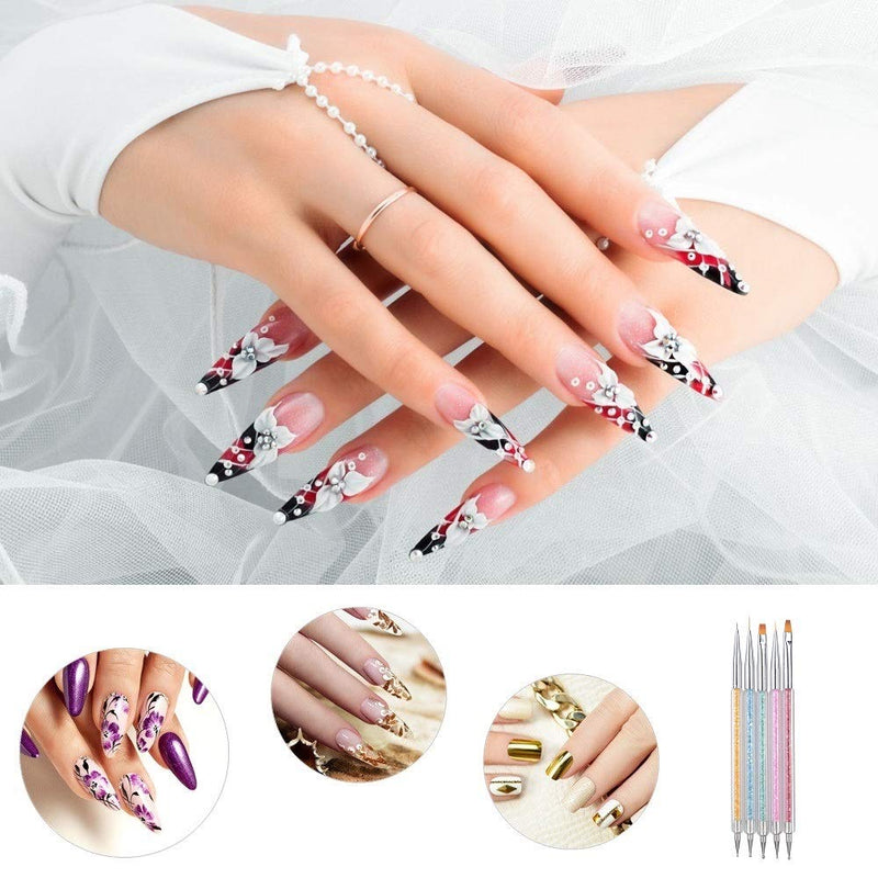 5PCS Nail Art Liner Brushes Pens Dual-Ended Nail Art Point Drill Drawing Brush Pen Acrylic Manicure Tool Nail Art Design Dotting Pen Tools for Home DIY and Salon - BeesActive Australia